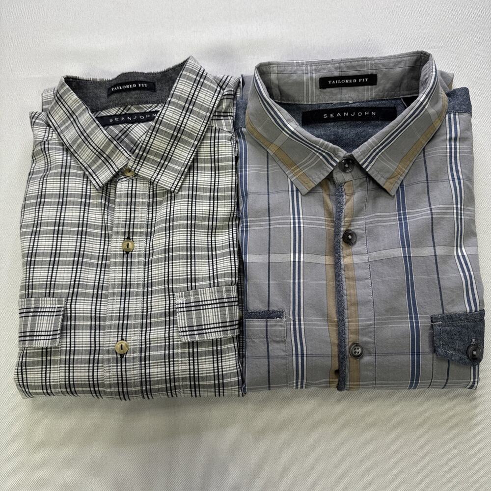 Lot Of 2 Sean John Tailored Fit Men's Shirts Size M Long Sleeve Grey Streetwear